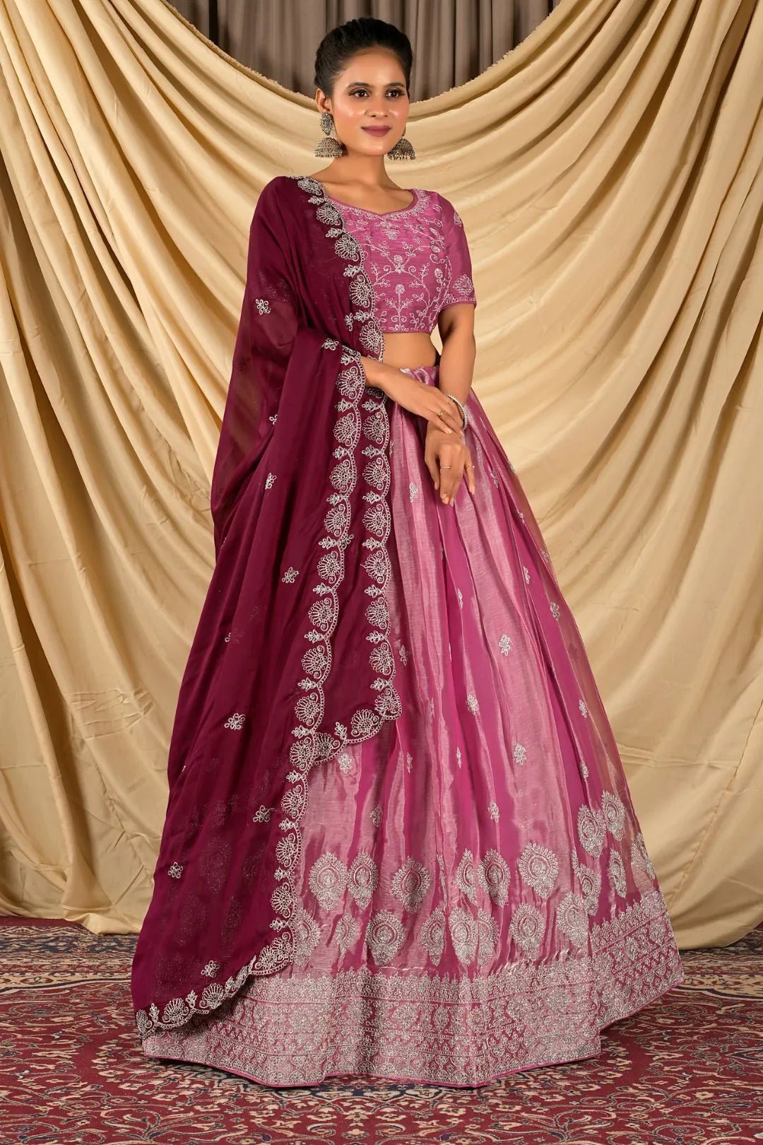 Pink Barbery Silk Lehenga Choli With Rangoli Dupatta - Gajiwala