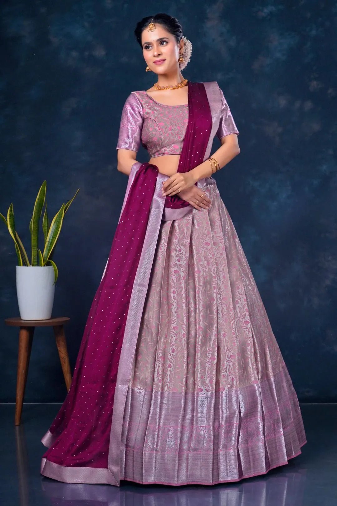 Pink Designer Lehenga Choli in Banarasi Silk - Gajiwala