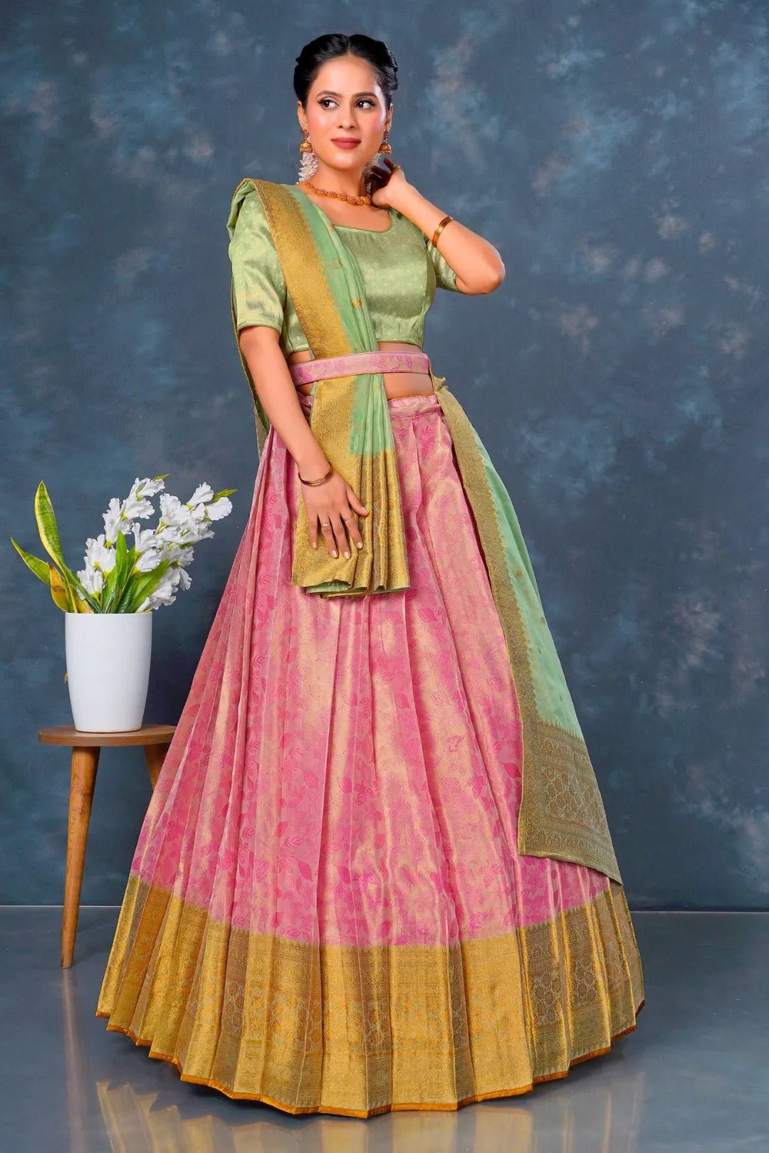 Pink Designer Lehenga Choli in Tissue Silk - Gajiwala