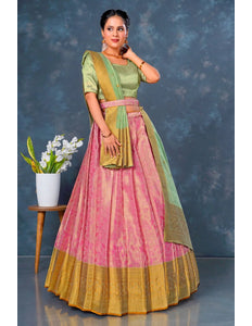 Pink Designer Lehenga Choli in Tissue Silk - Gajiwala