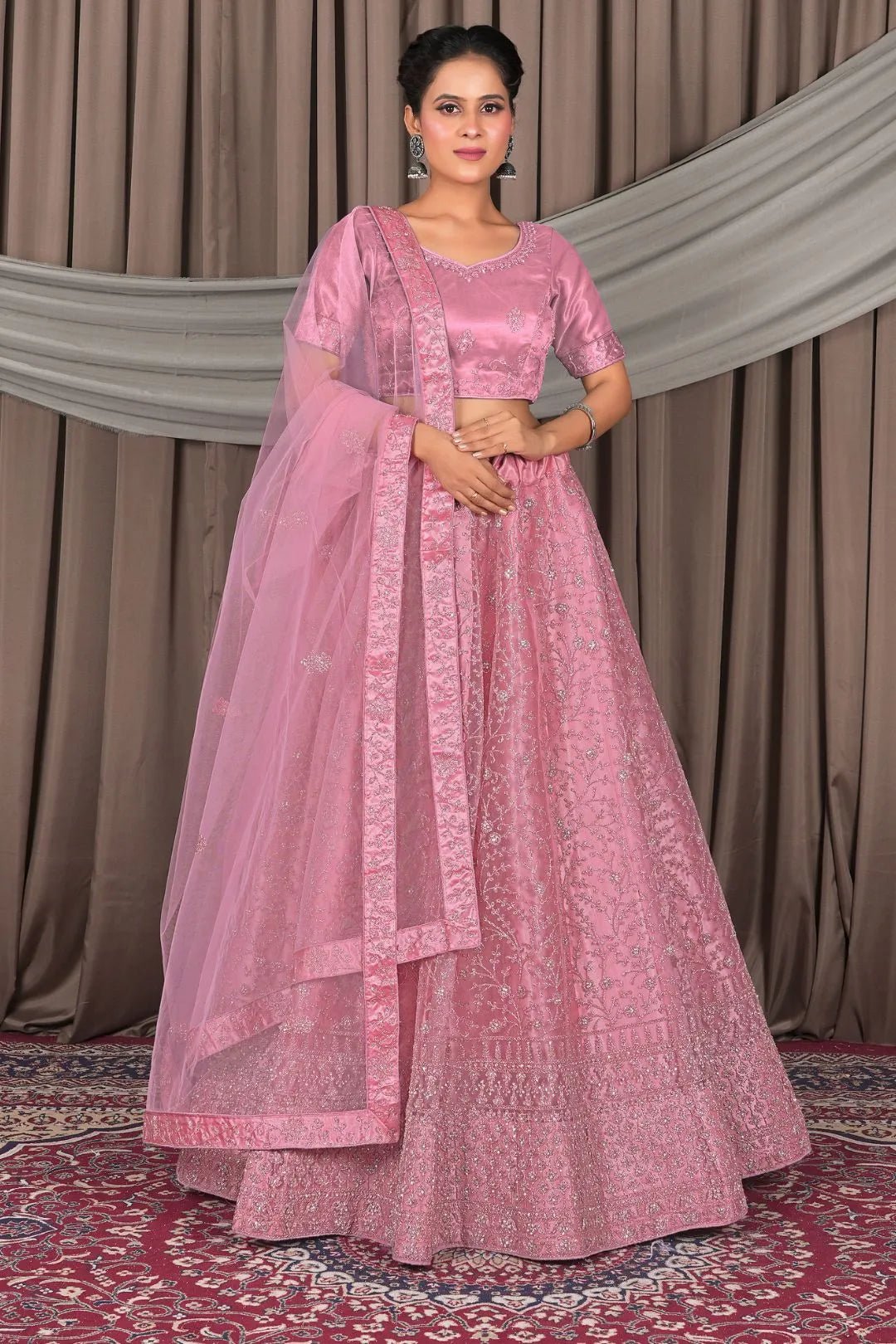 Pink Designer Net Lehenga Choli For Weddings - Gajiwala