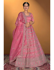 Pink Gold Crush Embroidery Lehenga Choli For Women - Gajiwala