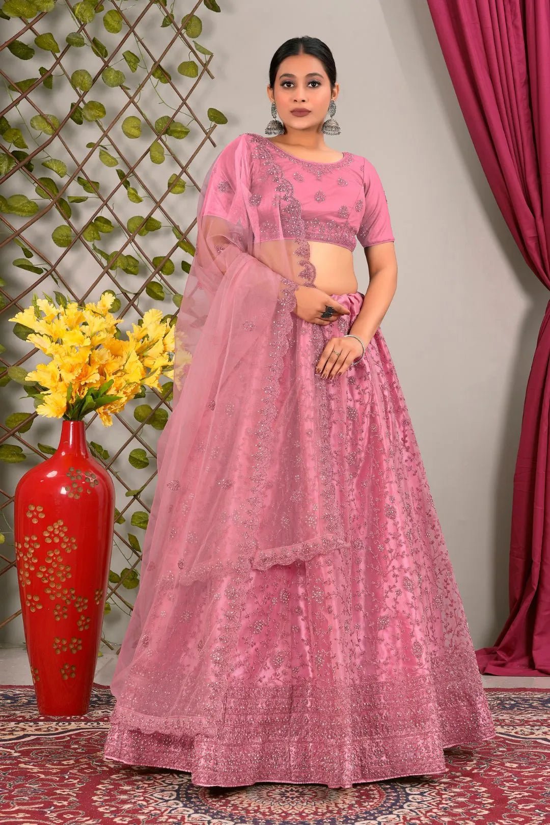 Pink Latest Net Lehenga Choli Set Wedding - Gajiwala