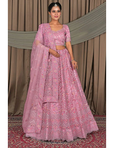Pink Latest Party Wear Net Lehenga Choli - Gajiwala