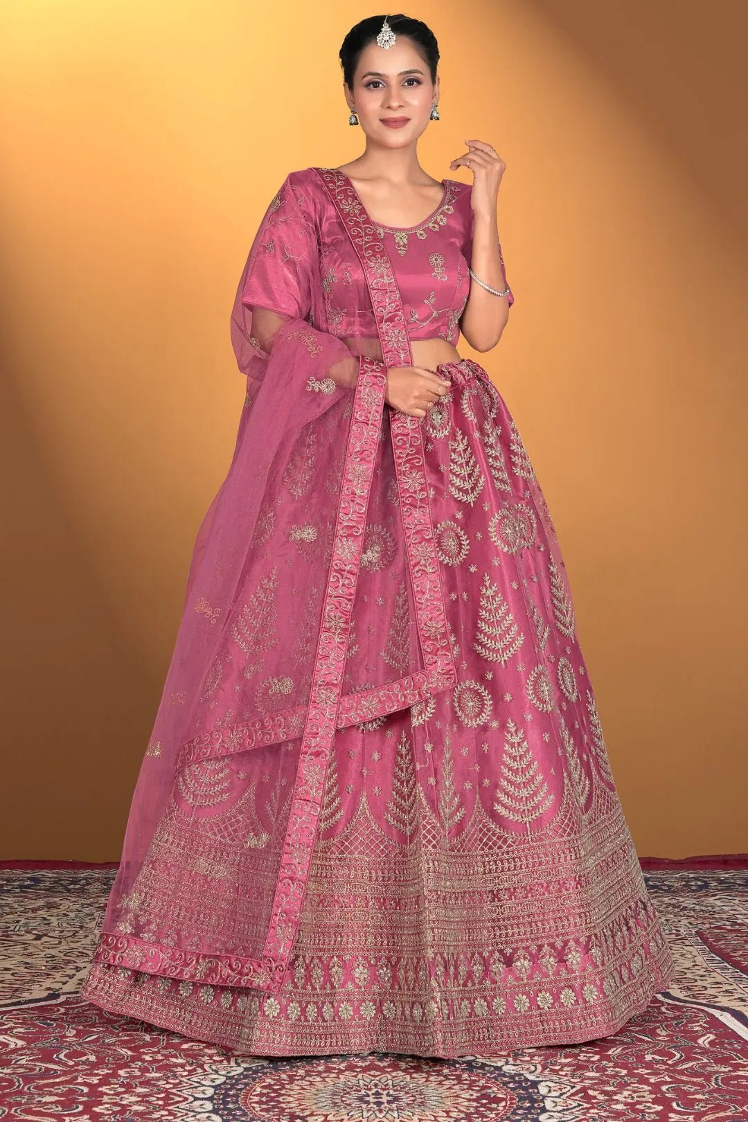 Pink Net Lehenga Choli For Women With Embroidery Work - Gajiwala