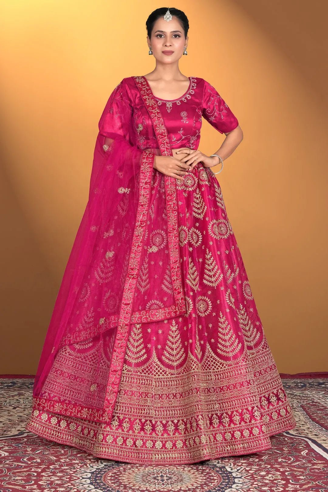 Pink Net Lehenga Choli For Women With Embroidery Work - Gajiwala