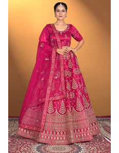 Pink Net Lehenga Choli For Women With Embroidery Work - Gajiwala