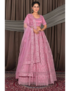 Pink Net Lehenga Choli With Embroidery Work - Gajiwala