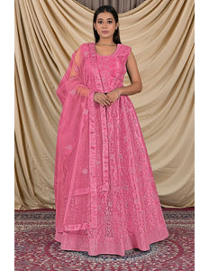 Pink Net Readymade Lehenga Choli For Girls - Gajiwala