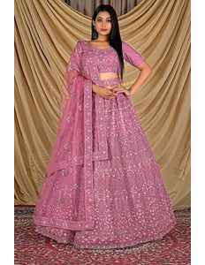 Pink Party Wear Embroidered Net Lehenga Choli For Women - Gajiwala