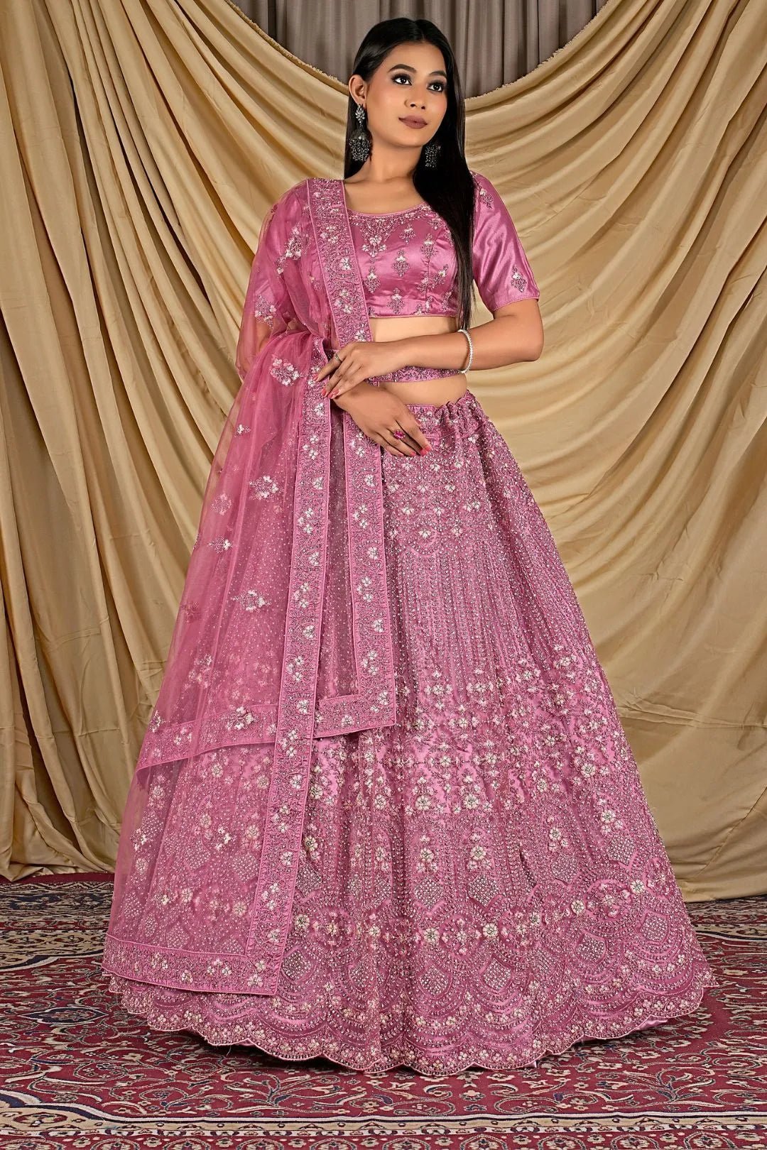 Pink Party Wear Embroidered Net Lehenga Choli For Women - Gajiwala