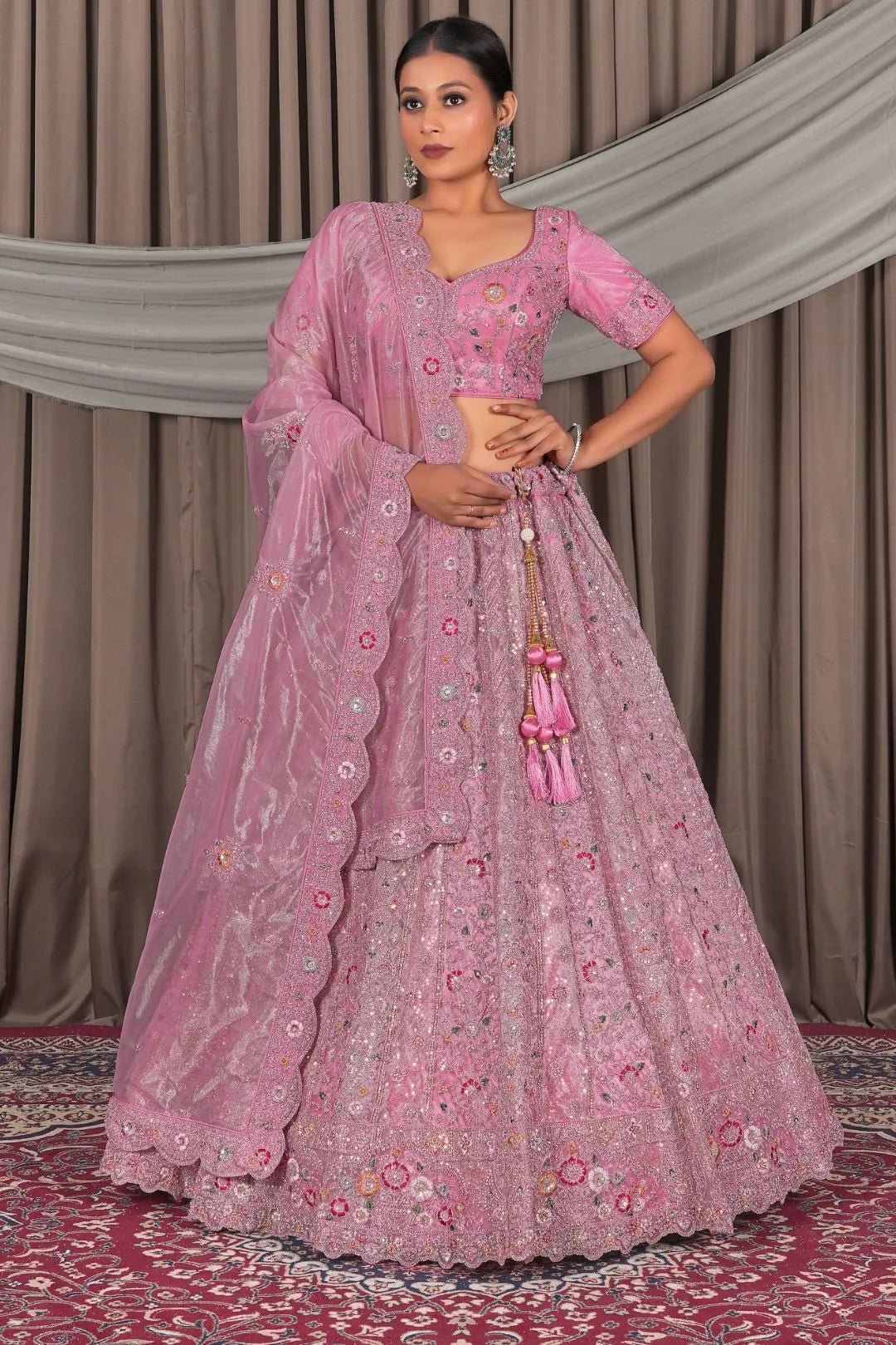 Pink Party Wear Embroidered Twill Net Lehenga Choli For Women - Gajiwala