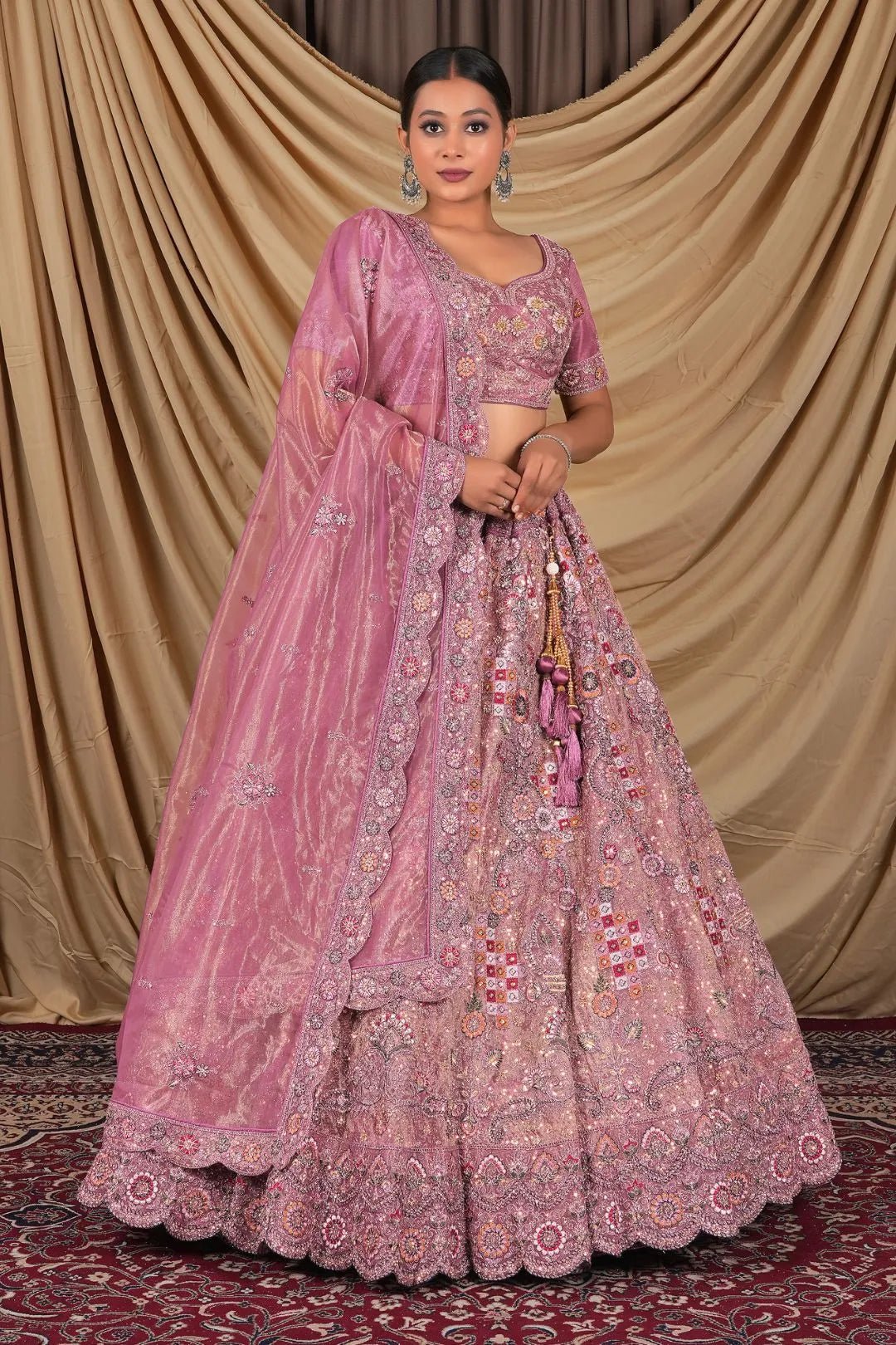 Pink Party Wear Embroidered Twill Net Lehenga Choli For Women - Gajiwala