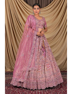 Pink Party Wear Embroidered Twill Net Lehenga Choli For Women - Gajiwala