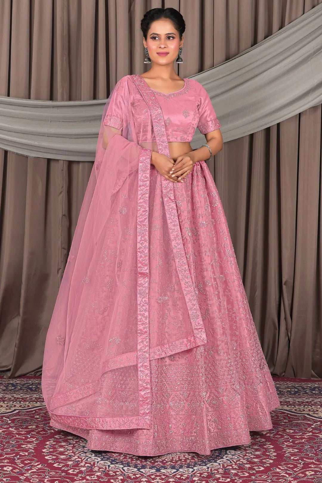 Pink Party Wear Net Lehenga Choli For Women - Gajiwala