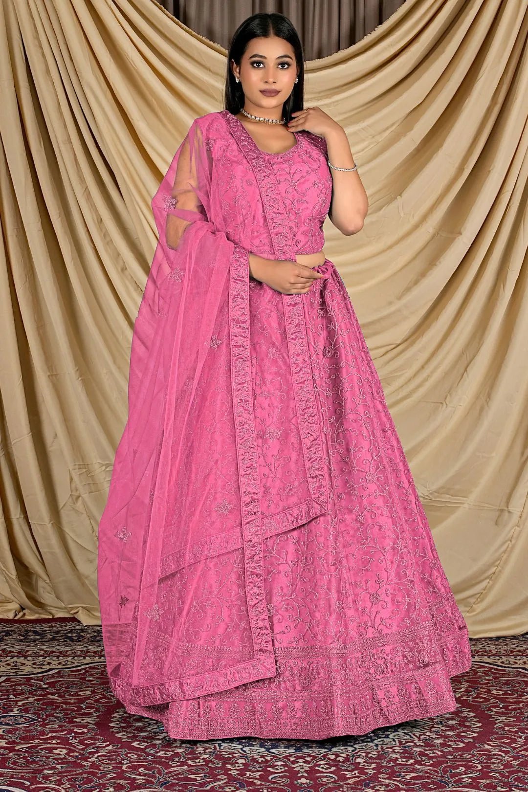 Pink Readymade Net Lehenga Choli For Weddings - Gajiwala