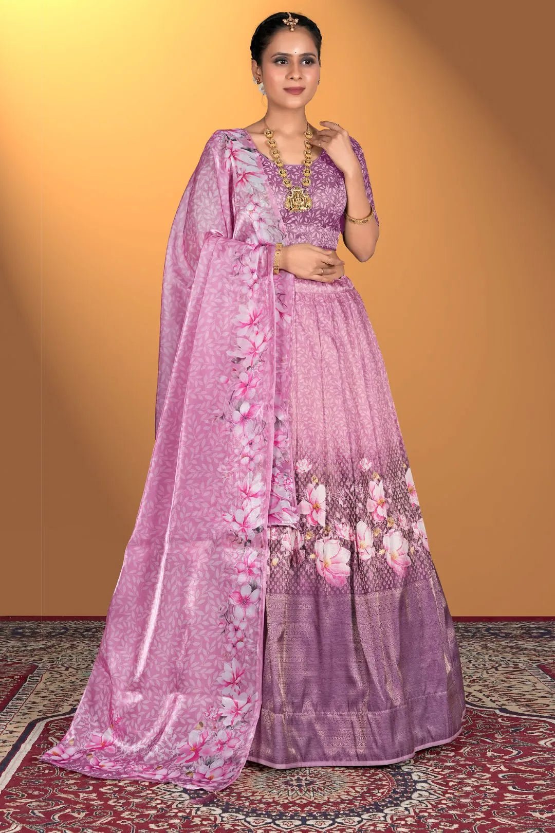 Pink Satin Jacquard Lehenga Choli For Women - Gajiwala