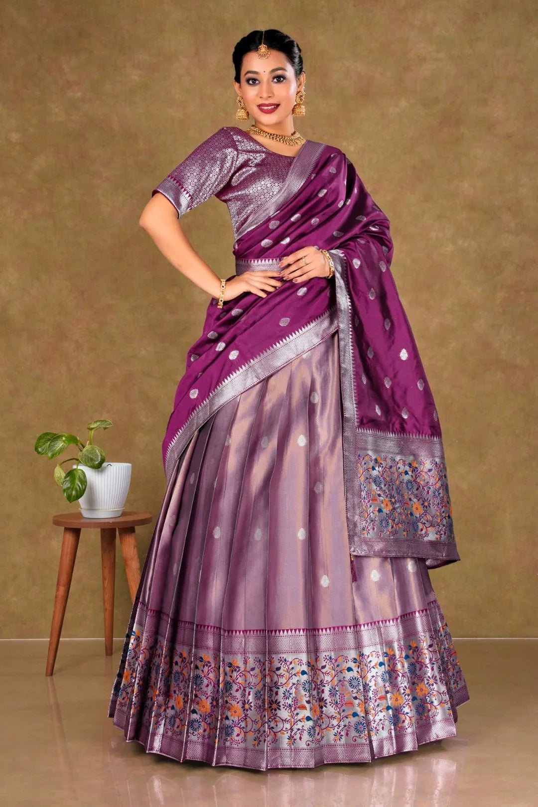 Pink Simar Chiffon Lehenga Choli with Banarasi Dupatta - Gajiwala