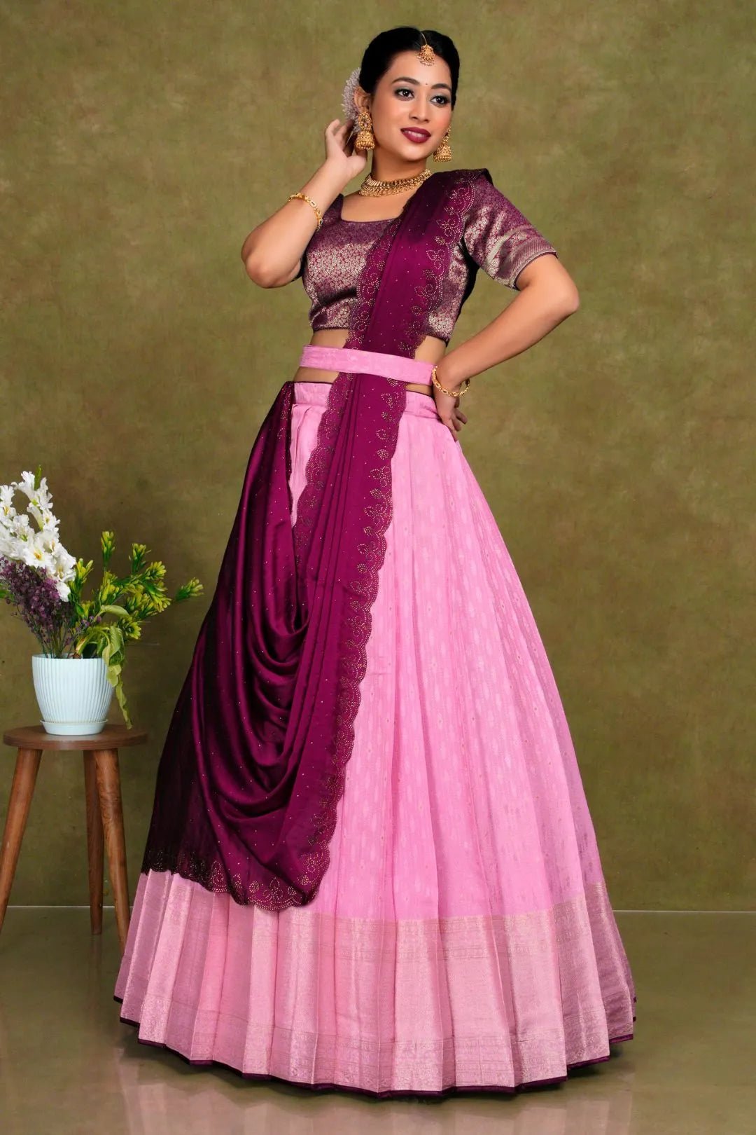 Pink Stylish Lehenga Choli With Zari Woven For Women - Gajiwala