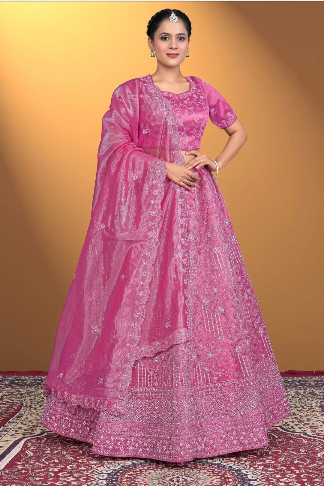 Pink Traditional Net Lehenga Choli With Dupatta - Gajiwala
