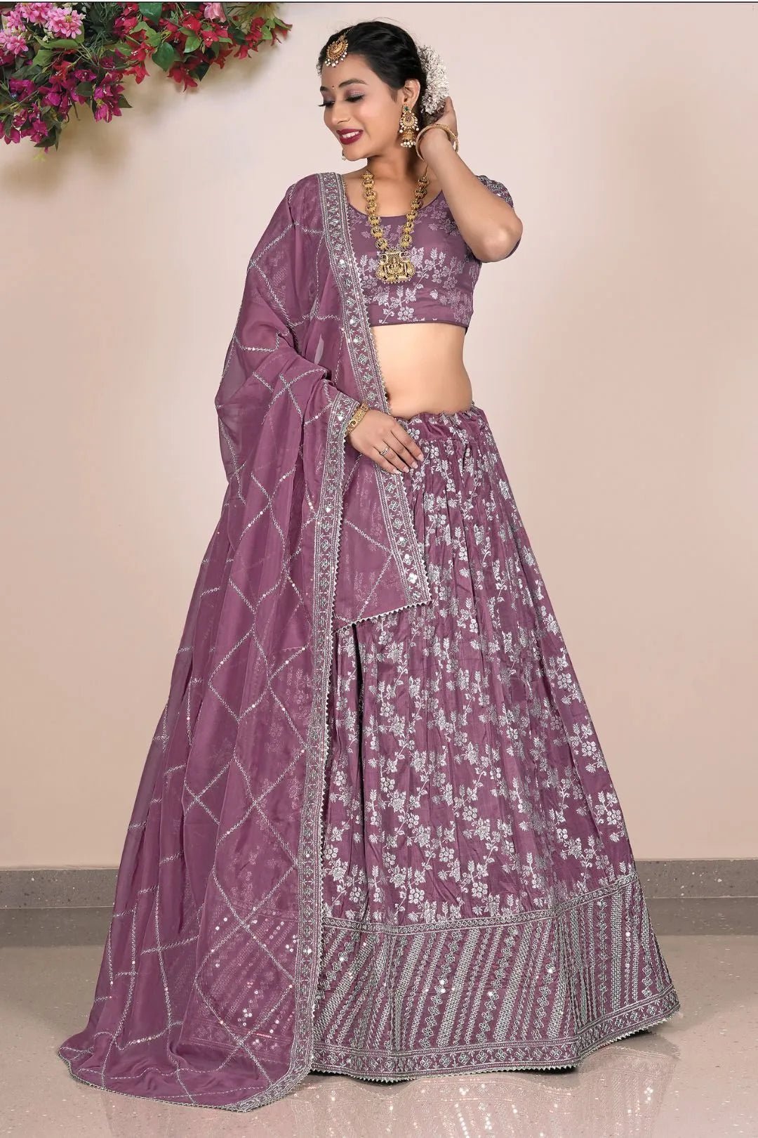 Pink Viscose Fabric Half Saree For Women - Gajiwala