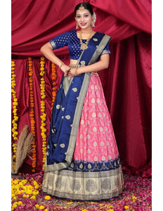 Pink Viscose Silk Half Saree With Zari Work - Gajiwala