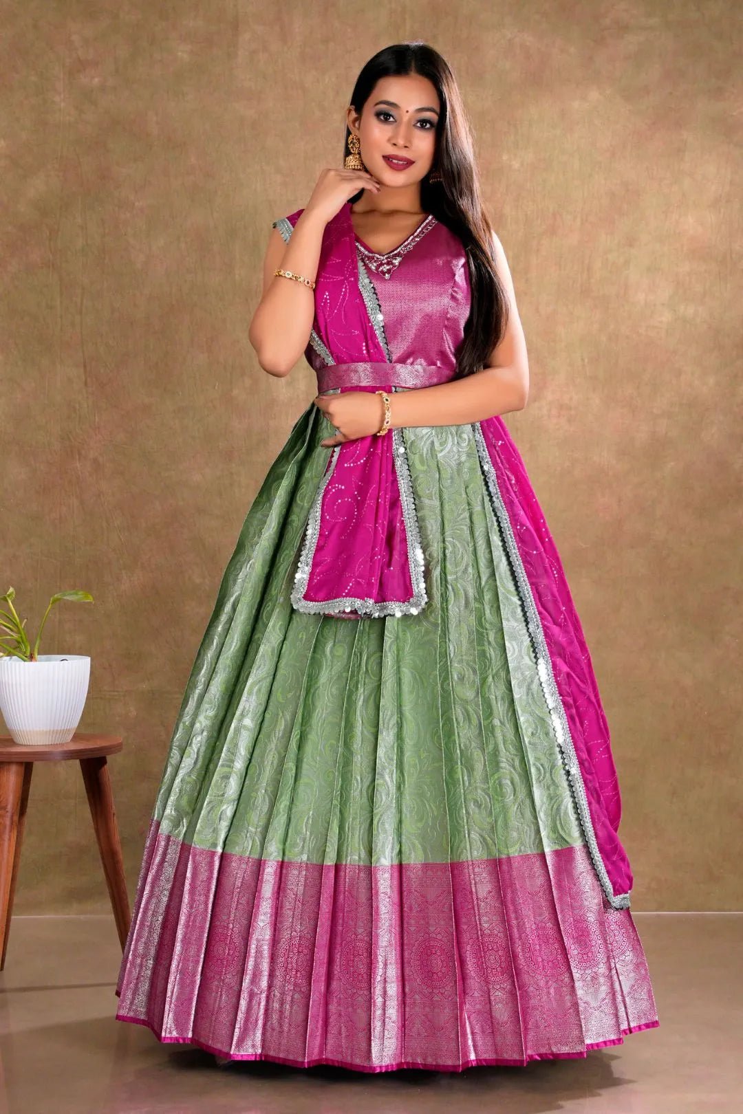 Pista Banarasi Long Dress with Zari work for Women - Gajiwala
