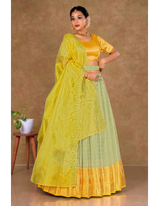 Pista Banarasi Silk Lehenga Choli With Zari Woven - Gajiwala