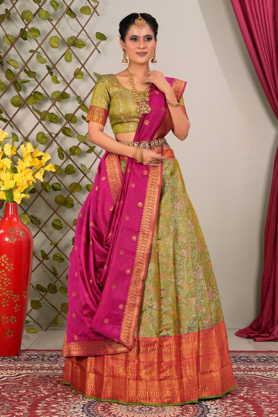 Pista Banarasi Silk Lehenga Choli With Zari Woven - Gajiwala