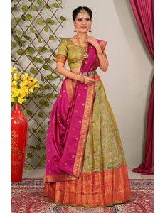 Pista Banarasi Silk Lehenga Choli With Zari Woven - Gajiwala