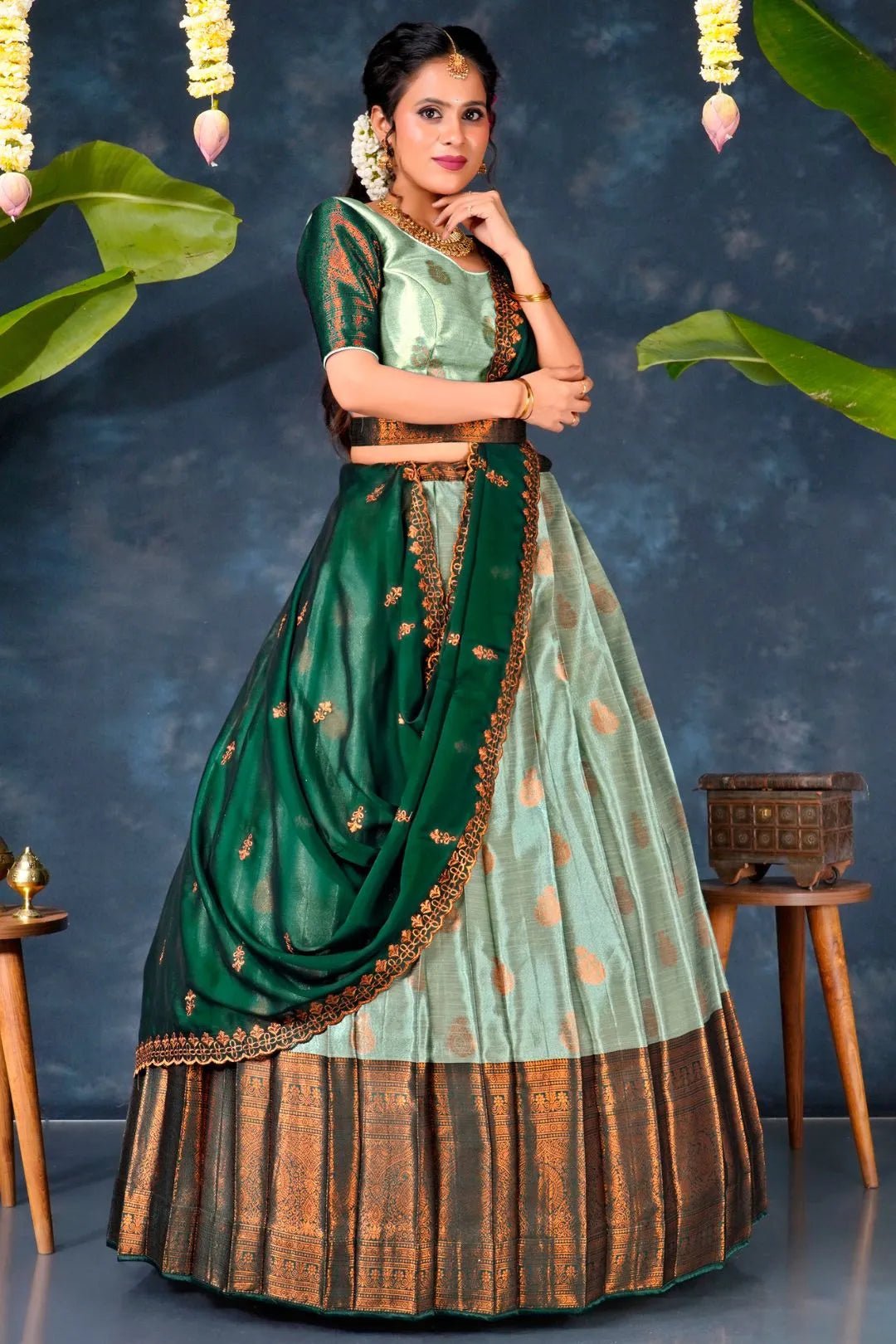 Pista Banarasi Silk Lehenga Choli With Zari woven - Gajiwala