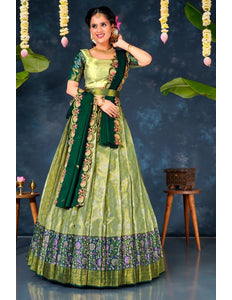 Pista Banarasi Silk Pattu Half Saree With Zari Work - Gajiwala