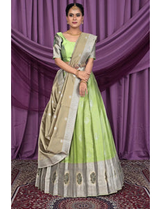 Pista Banarasi Silk Zari Work Lehenga Choli For Women - Gajiwala