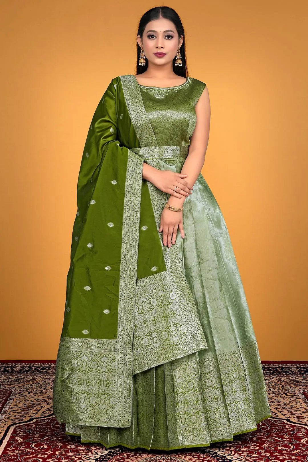 Pista Designer Banarasi Gown With Dupatta - Gajiwala