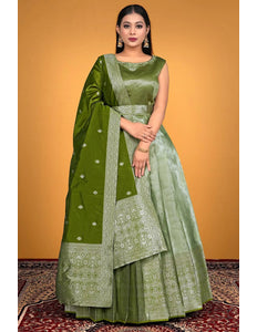 Pista Designer Banarasi Gown With Dupatta - Gajiwala
