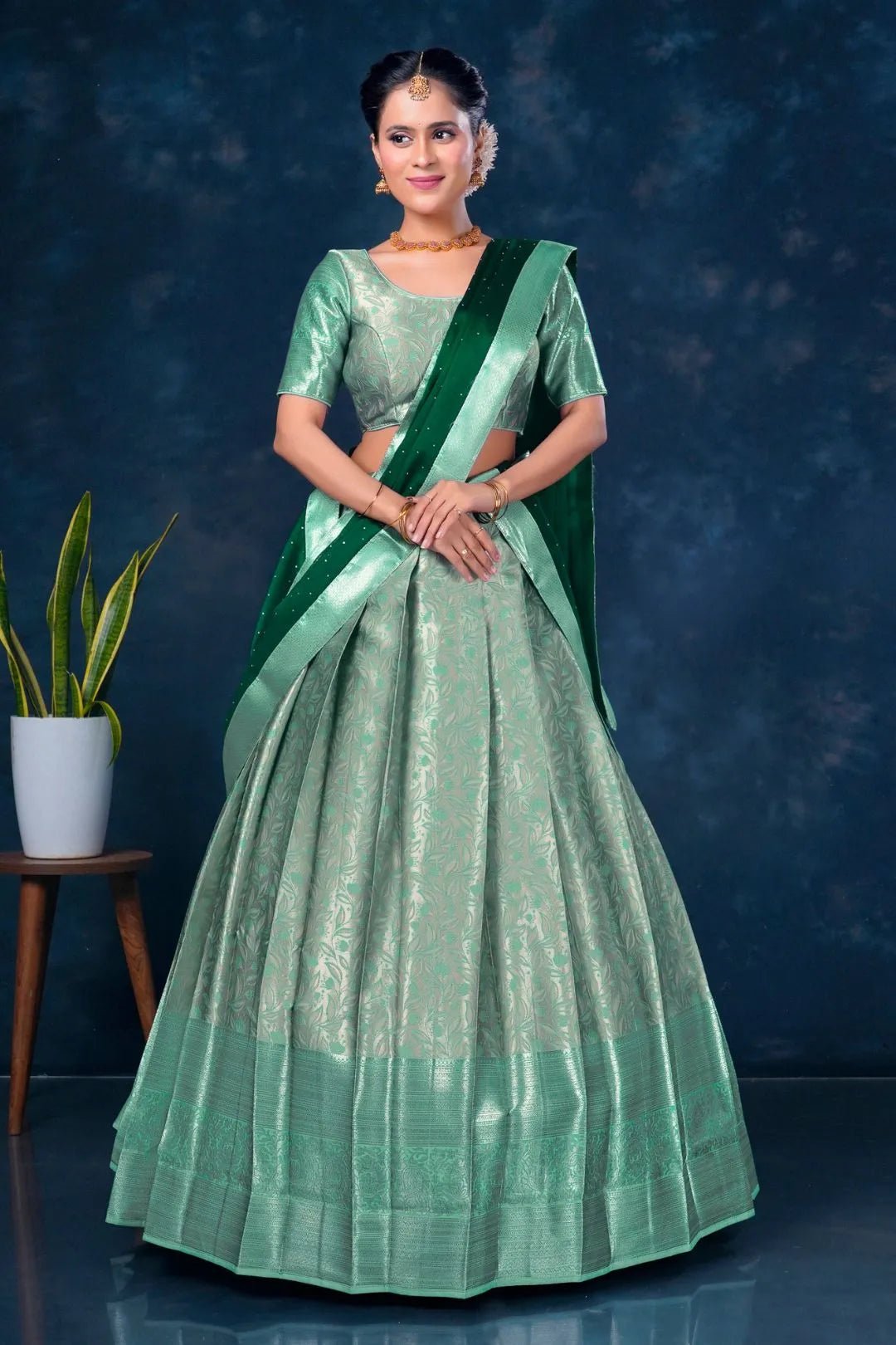 Pista Designer Lehenga Choli in Banarasi Silk - Gajiwala