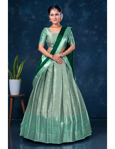 Pista Designer Lehenga Choli in Banarasi Silk - Gajiwala