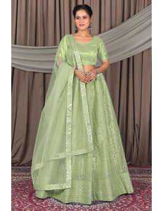 Pista Designer Net Lehenga Choli For Weddings - Gajiwala