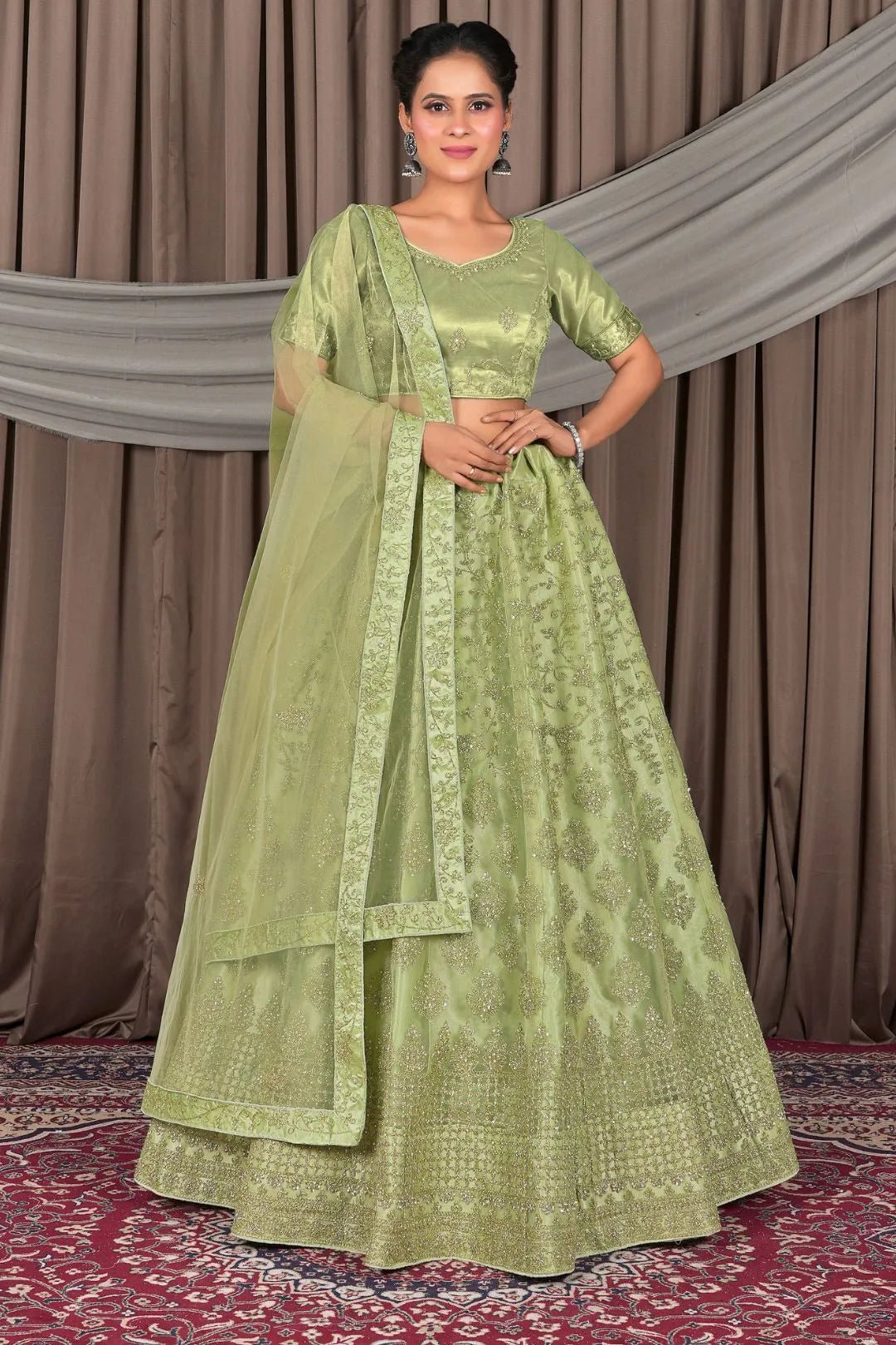 Pista Designer Net Lehenga Choli For Women - Gajiwala