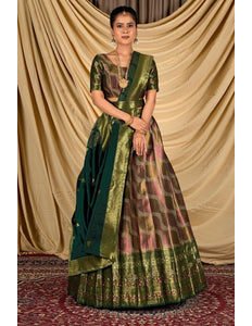Pista Silk Half Saree Lehenga With Zari work - Gajiwala
