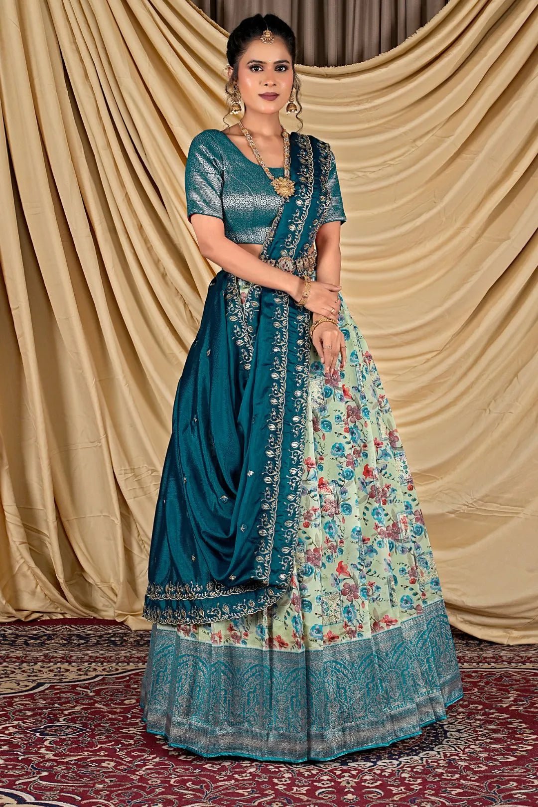 Pista Tissue With Digital Print Lehenga Choli For Women - Gajiwala