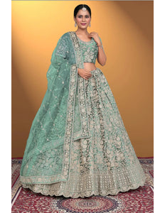 Pista Velvet Lehenga Choli With Net Dupatta For Women - Gajiwala