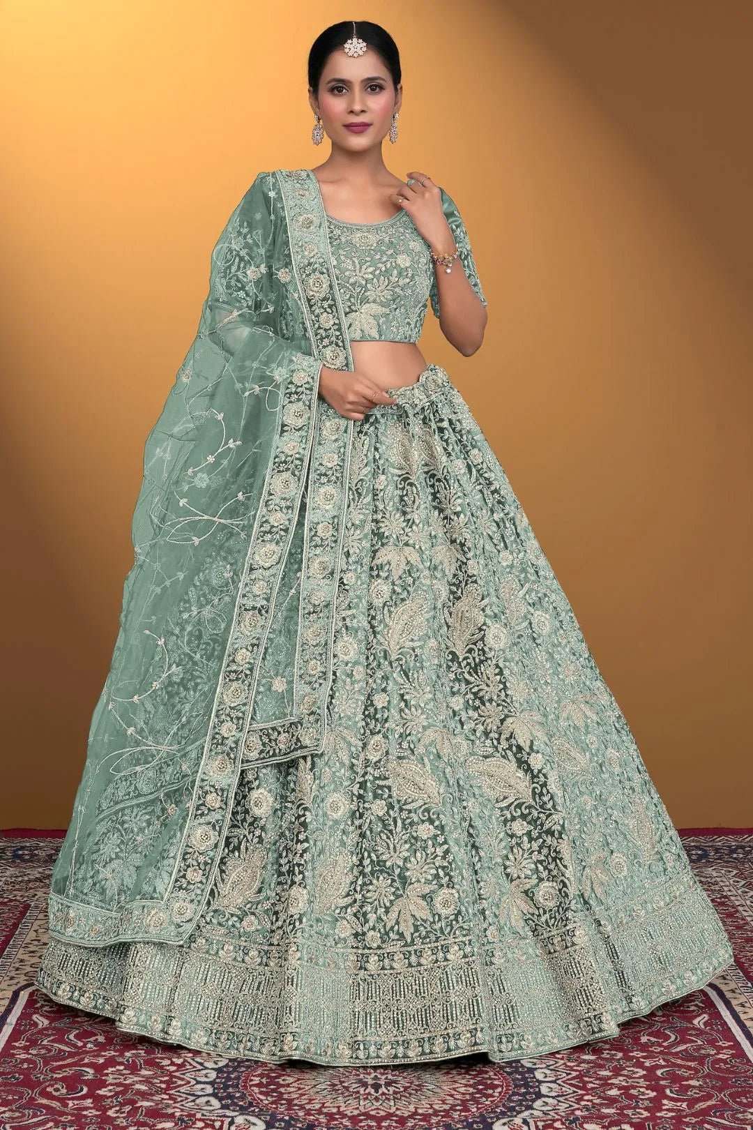 Pista Velvet Lehenga Choli With Net Dupatta For Women - Gajiwala