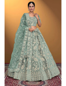 Pista Velvet Lehenga Choli With Net Dupatta For Women - Gajiwala