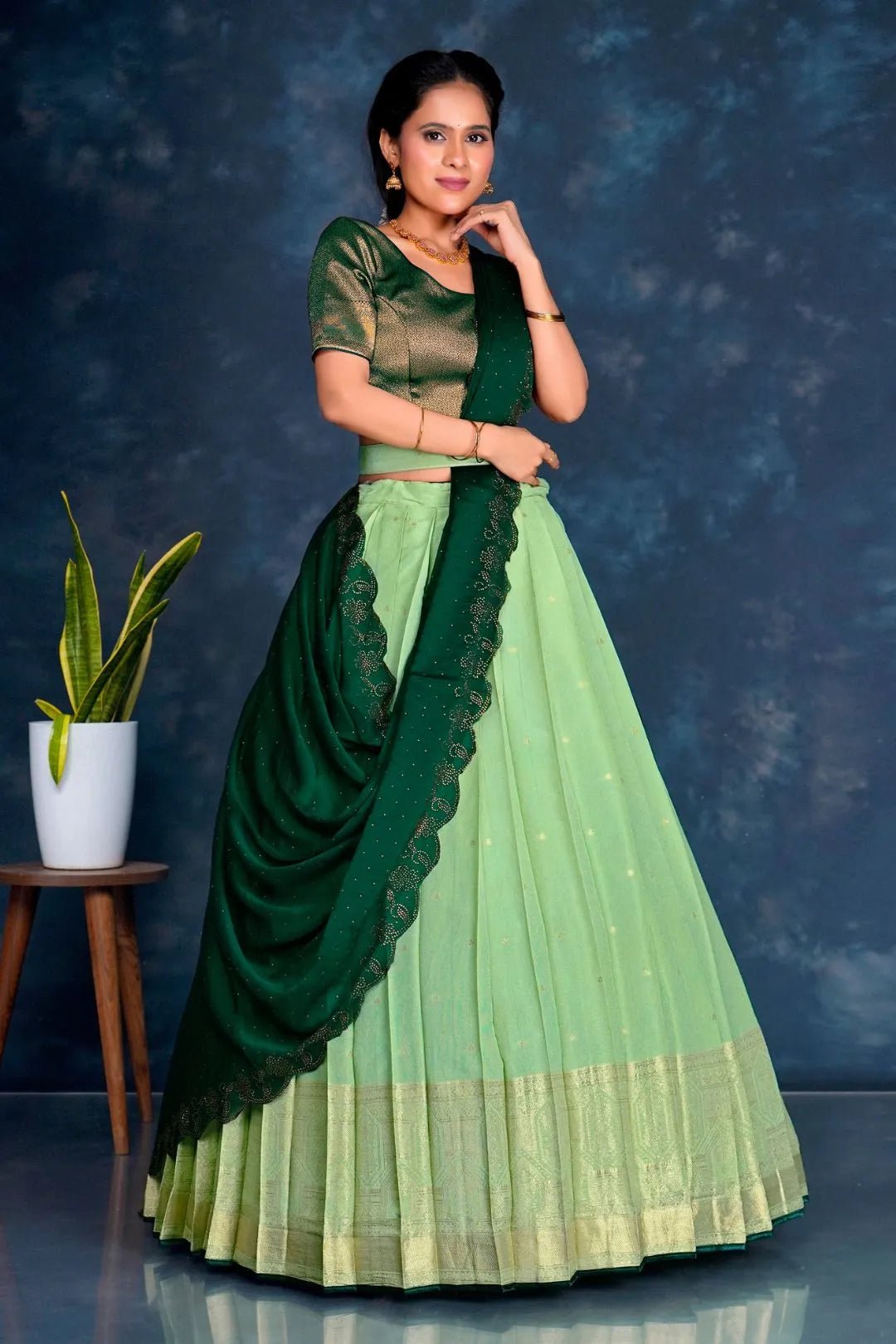 Pista Viscose Silk Lehenga Choli With Zari Weaving - Gajiwala