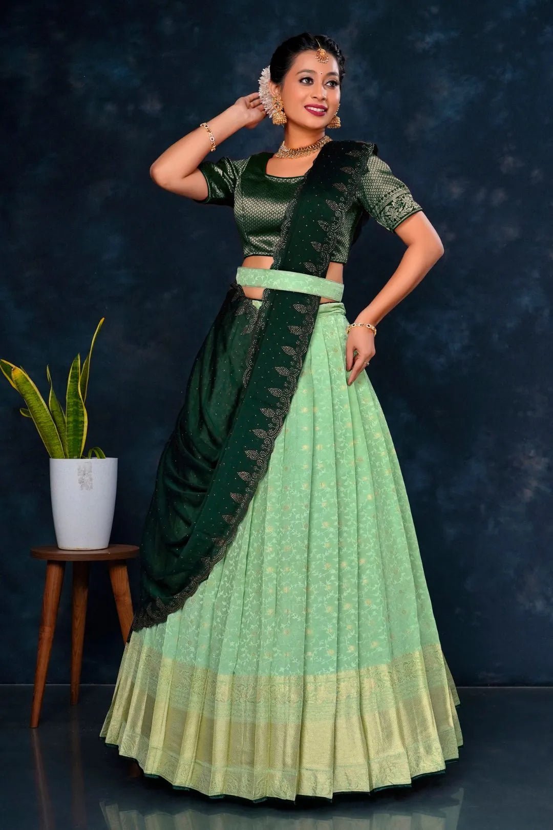 Pista Viscose Silk Lehenga Choli With Zari Work - Gajiwala