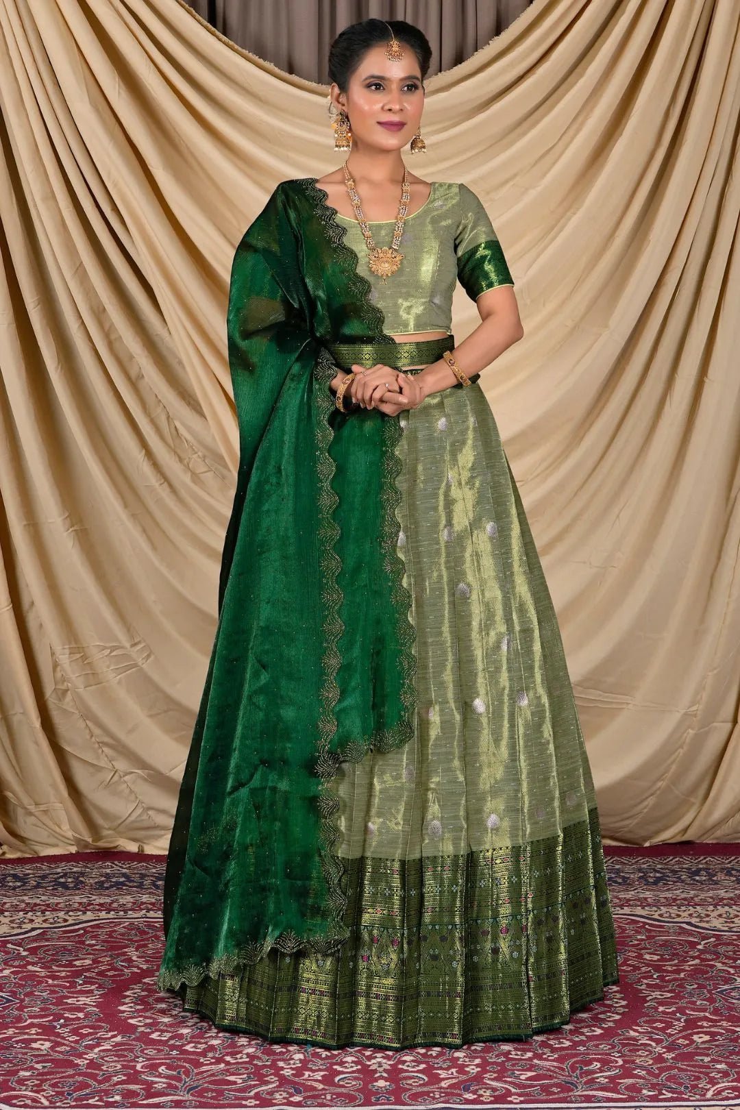 Pista Zari Silk Lehenga Choli With Zari Woven - Gajiwala