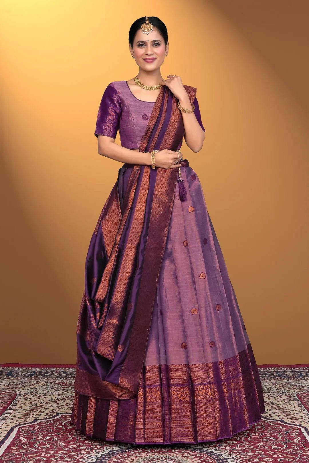 Purple Banarasi Pattu Half Saree With Zari Woven - Gajiwala