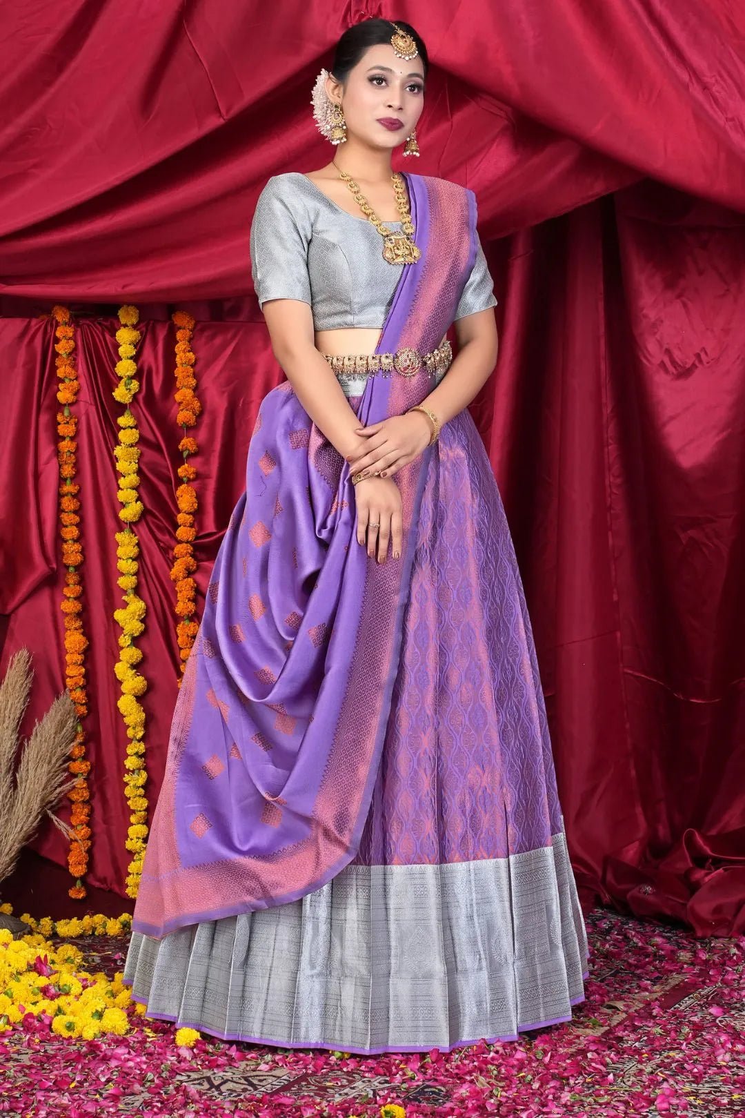 Purple Banarasi Pattu Lehenga Choli With Zari Work - Gajiwala