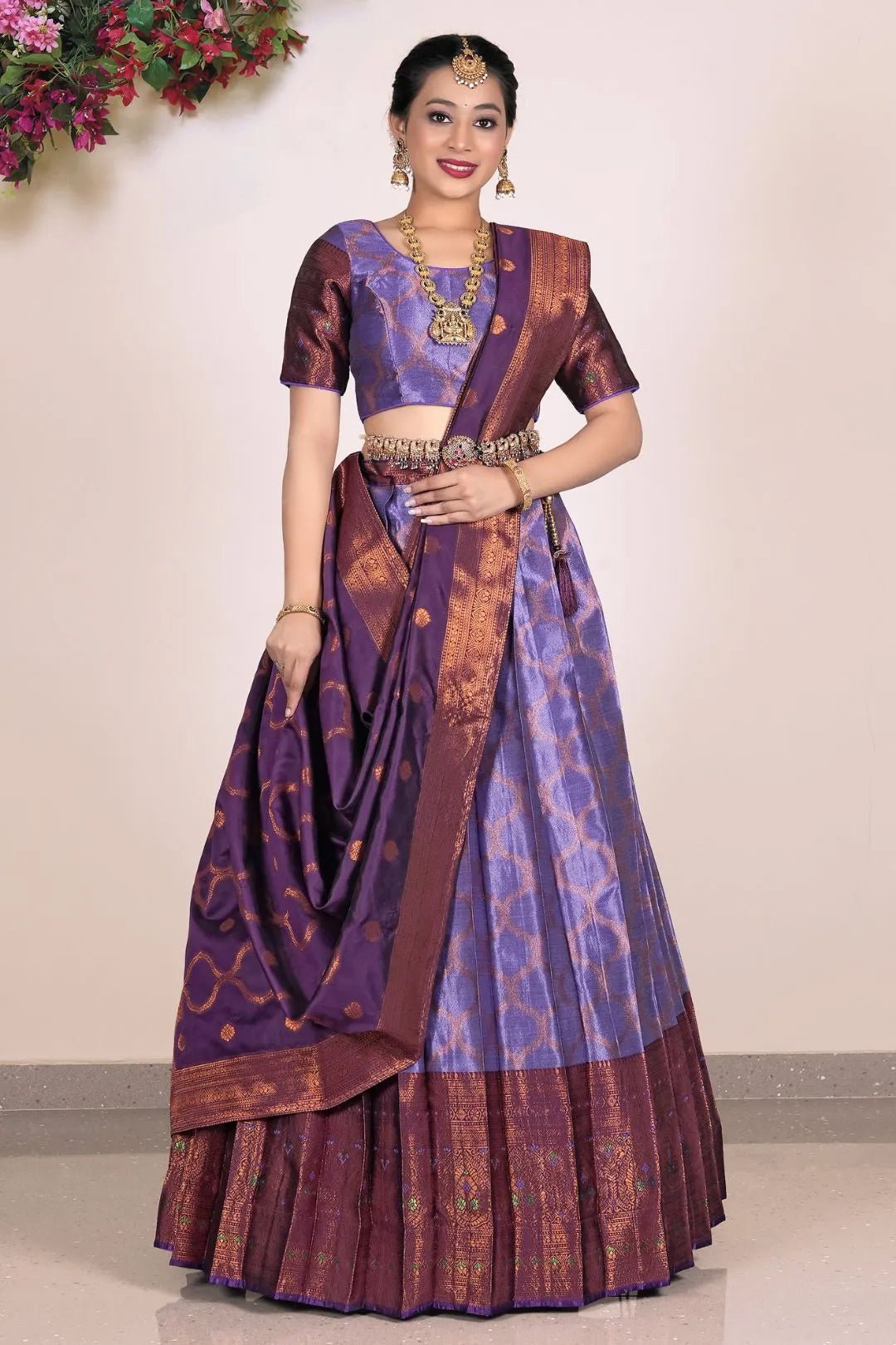 Purple Banarasi Silk Half Saree Lehenga For Women - Gajiwala